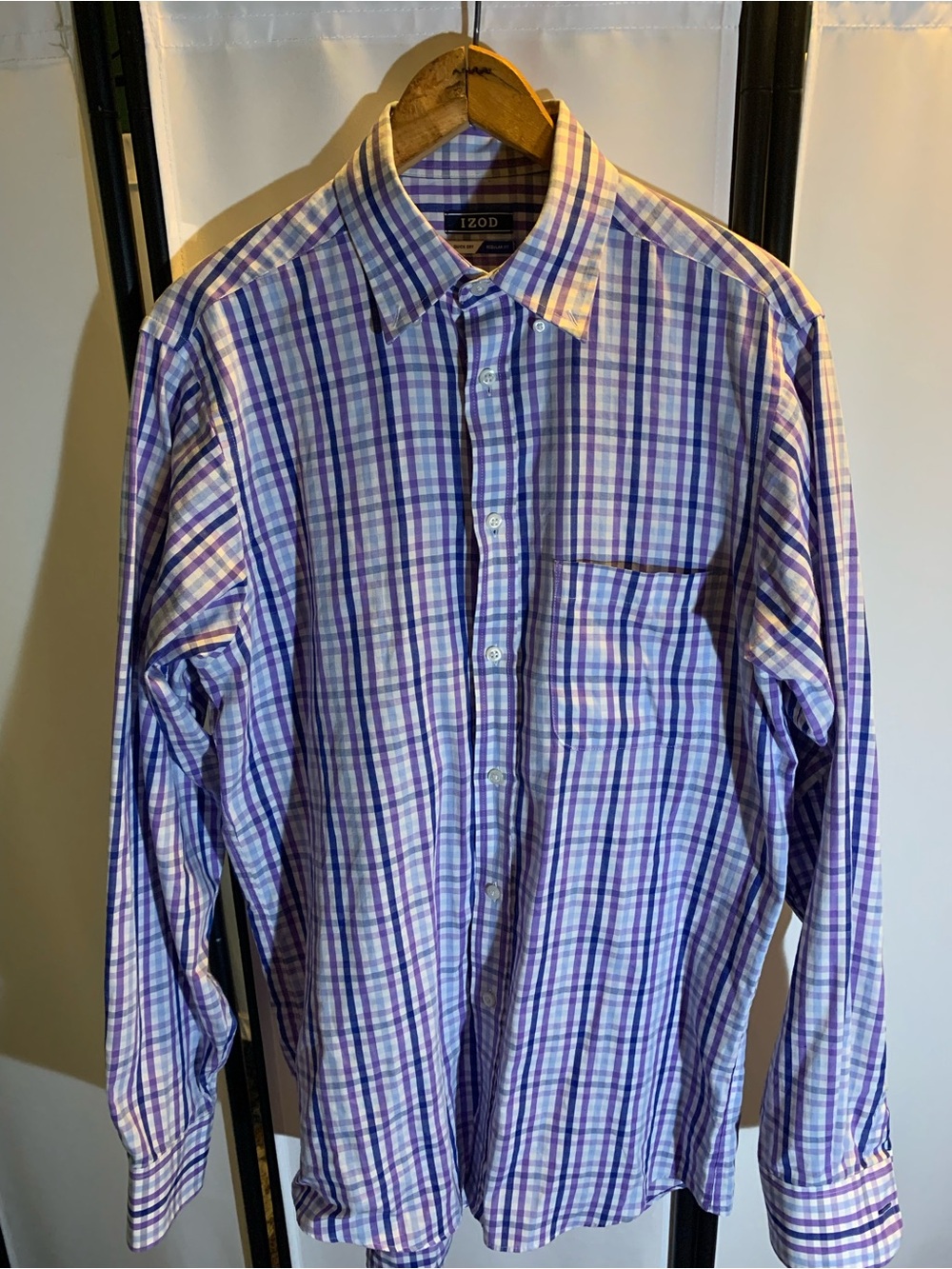 Izod Men's Lavender and White Plaid Button-Down Shirt
